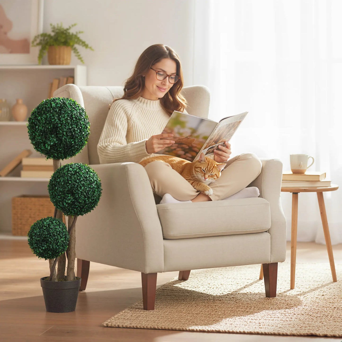 Ensemble de 2 Topiaires Artificielles en Buis de 35 Pouces, Intérieur Extérieur, Vert