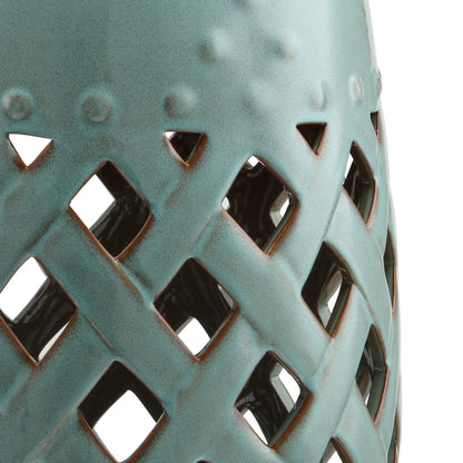18" Ceramic Garden Stool, Woven Lattice Design, Indoor Outdoor, Blue Patio Chairs at Gallery Canada