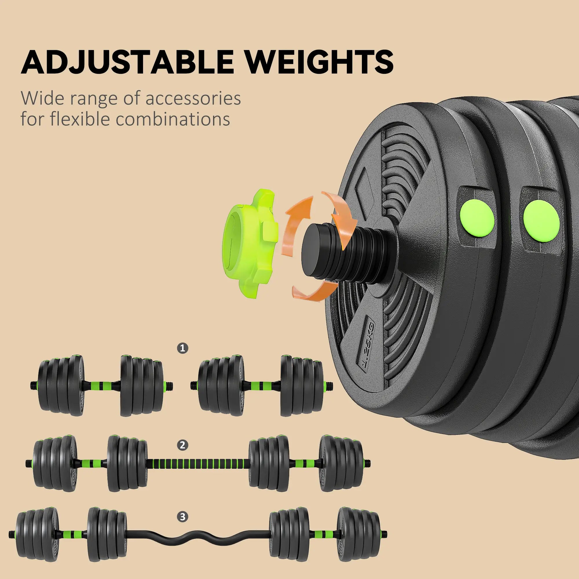 Adjustable Dumbbell Set, 3 in 1 Weights, 66lb with Connector, Non-Slip Grip Dumbbells & Barbells at Gallery Canada
