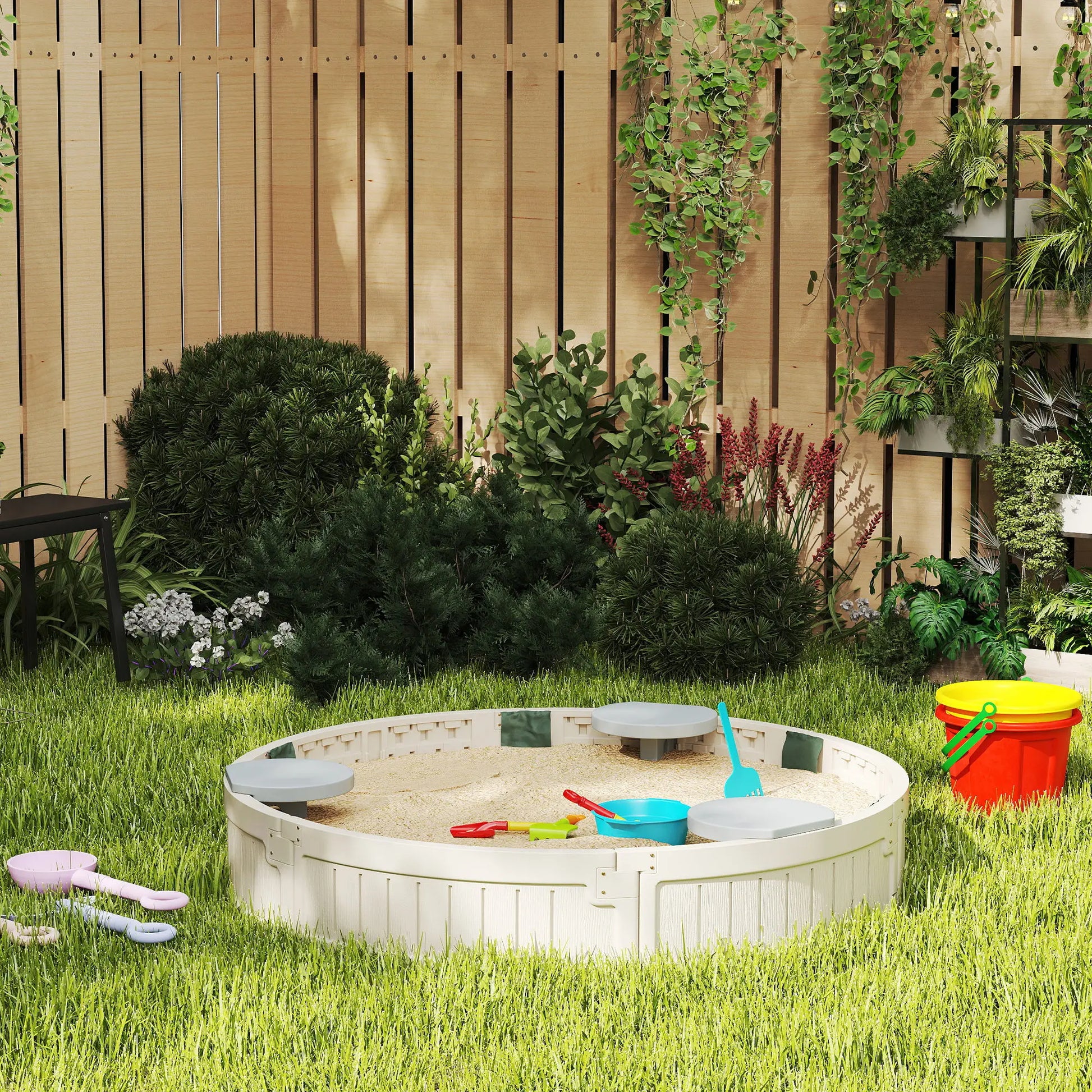 Kids Outdoor Sandbox with Cover, Waterproof Canopy, 3-12 Years, Cream White Sandboxes & Accessories at Gallery Canada