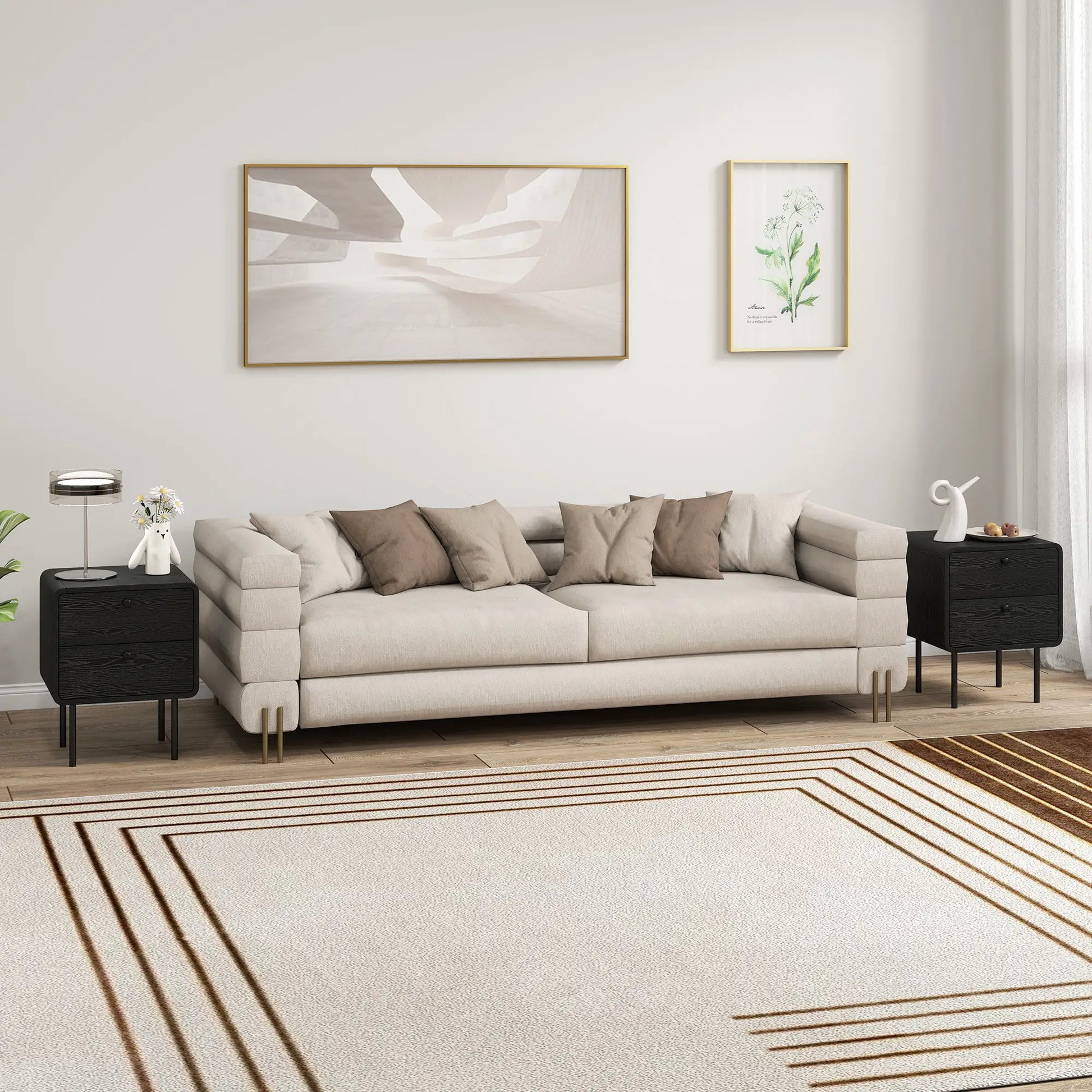 Modern Bedside Tables Set of 2, 2 Drawers, Steel Legs, Black Wood Grain, Black Bedside Tables at Gallery Canada