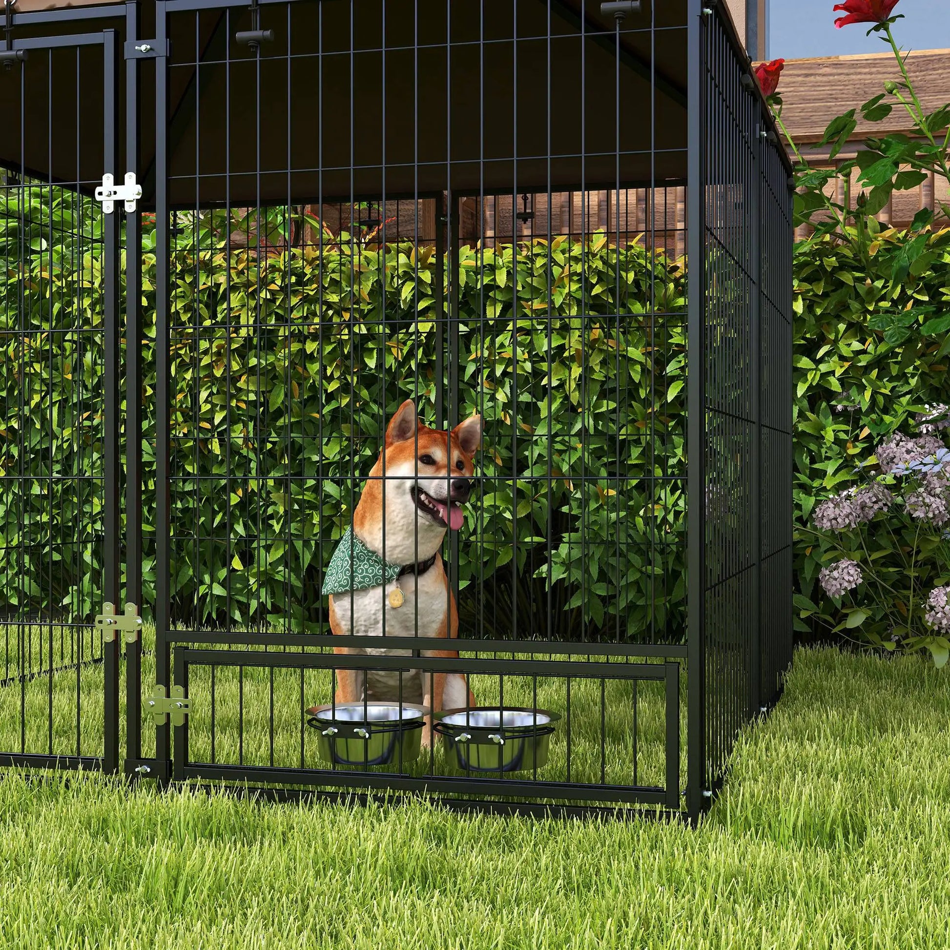 4.6' x 4.6' x 5' Outdoor Dog Kennel, Canopy, Rotating Bowls, Coffee Houses, Kennels & Pens at Gallery Canada