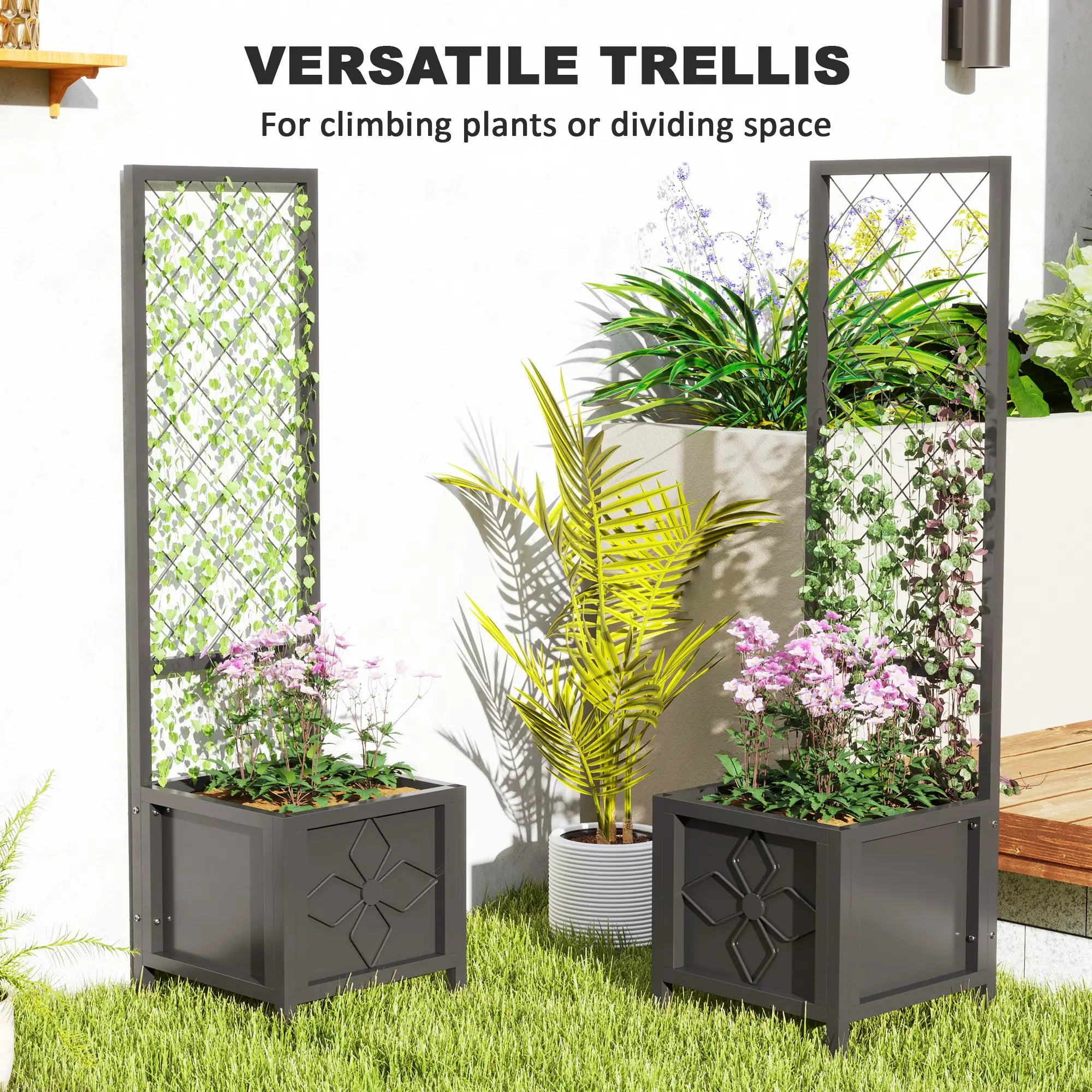 Galvanized Raised Garden Bed, Metal Planter Box with Trellis, Drainage Holes Raised Garden Beds at Gallery Canada