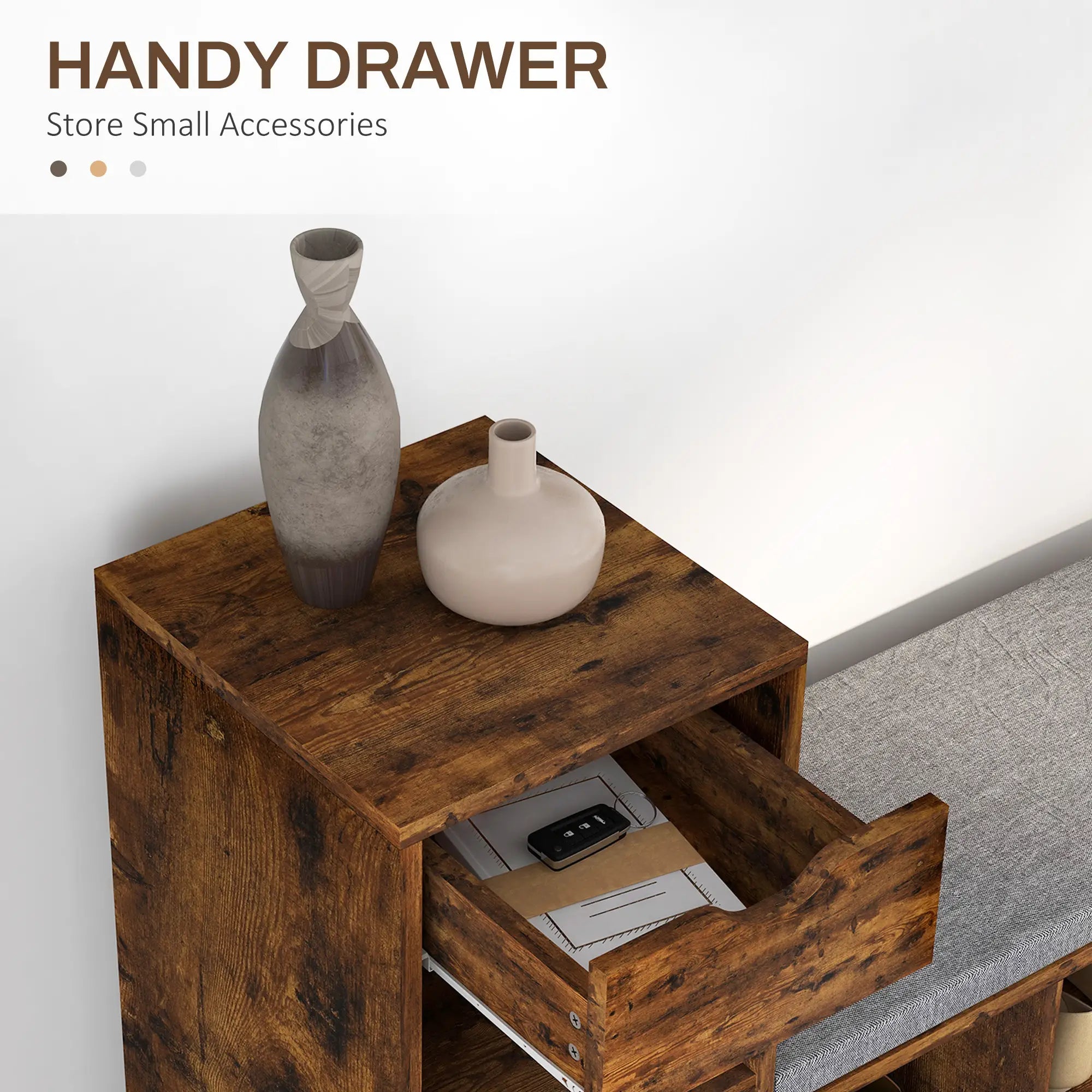 Upholstered Shoe Storage Bench With Seat, Drawer, 6 Shelves, Rustic Brown Shoe Storage Cabinets & Racks at Gallery Canada