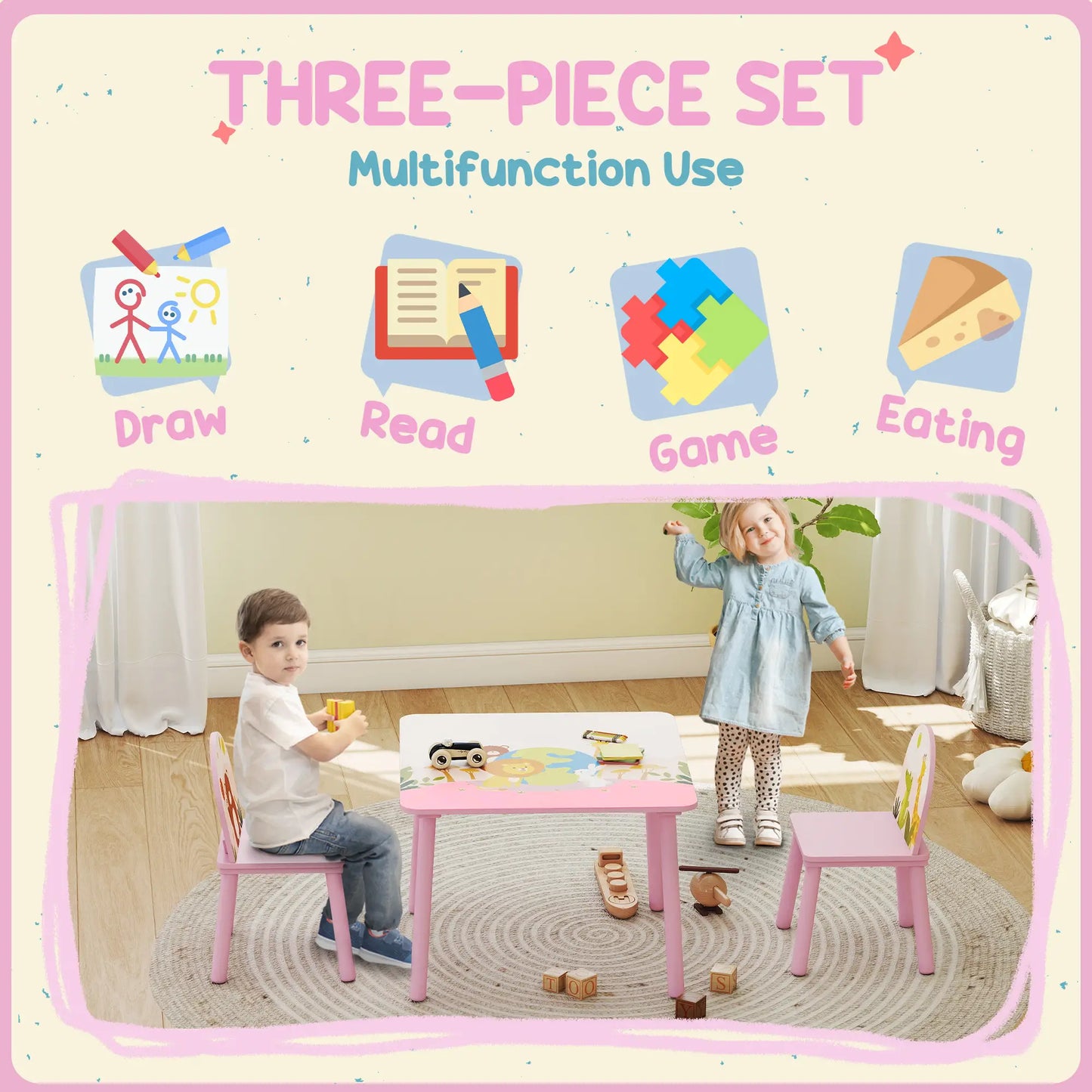 Kids Table and Chair Set, Toddler Table and 2 Chairs, Pink Kids Table Sets at Gallery Canada