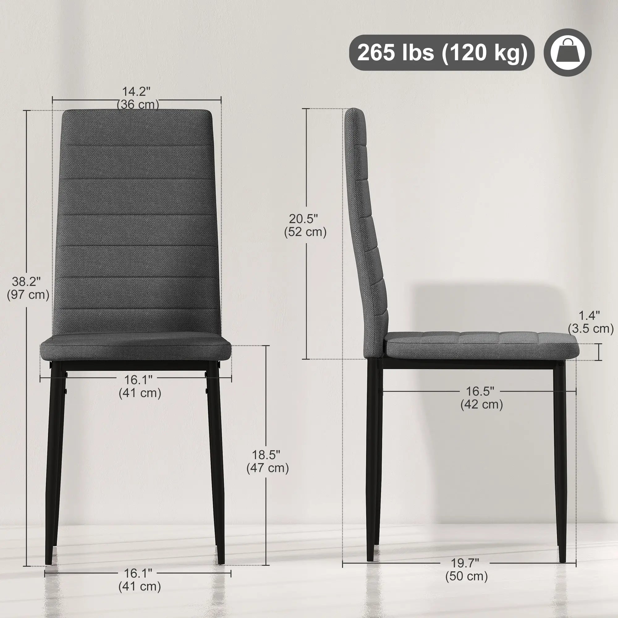 Modern Dining Chairs, Set of 6, High Back Linen Fabric, Grey Dining Chairs at Gallery Canada