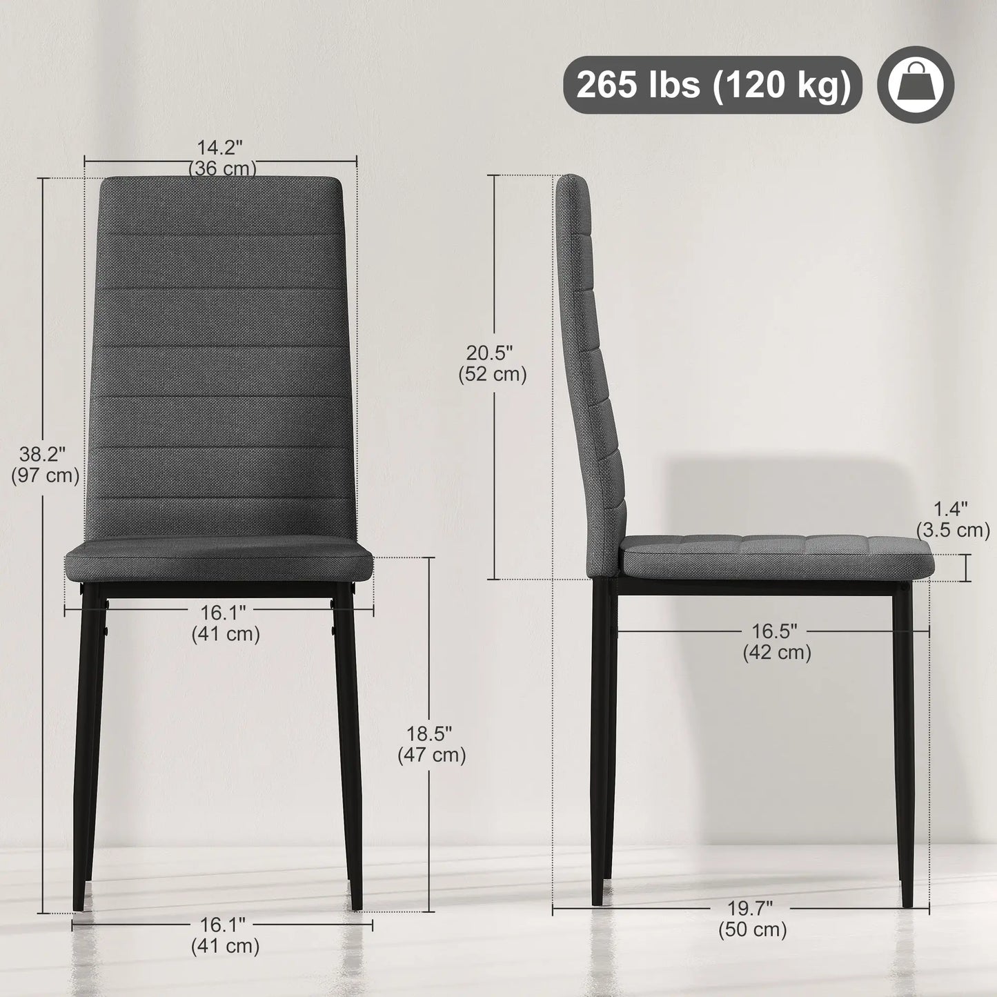 Modern Dining Chairs, Set of 6, High Back Linen Fabric, Grey Dining Chairs at Gallery Canada