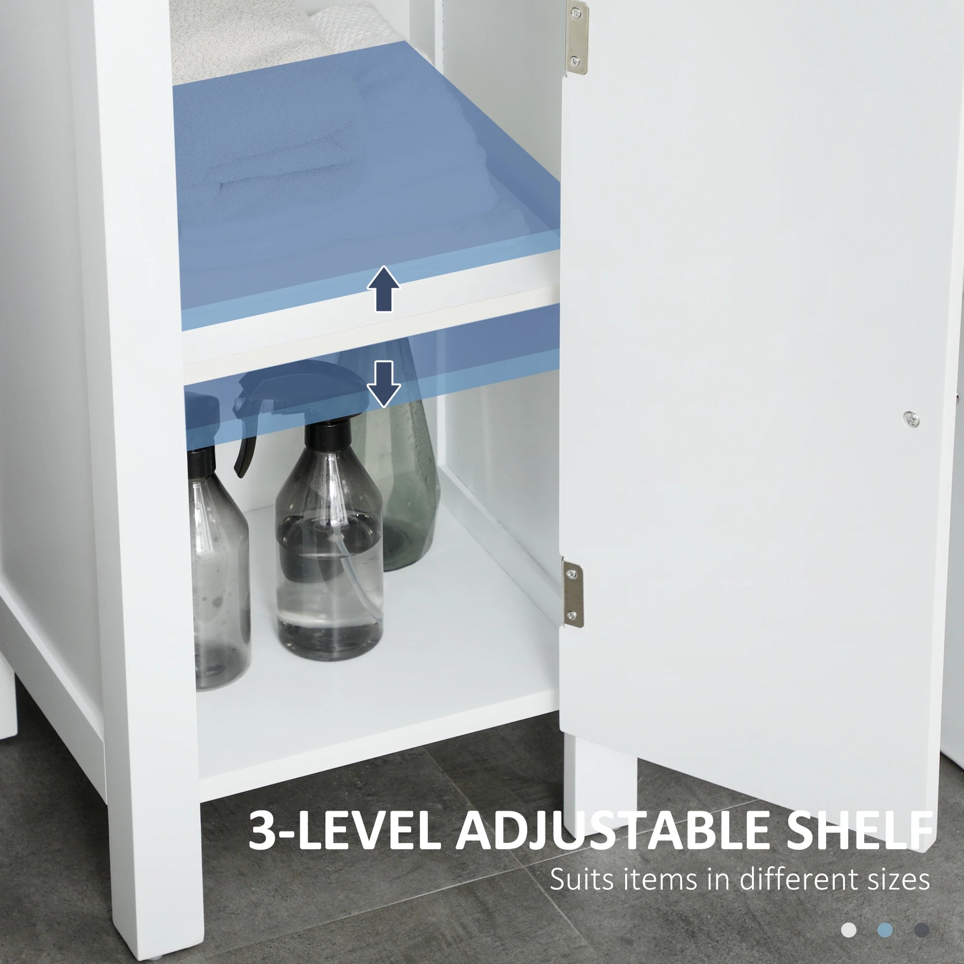 Freestanding Bathroom Cabinet, Open Shelves, 13.8" x 11.8" x 62.4", White Bathroom Cabinets at Gallery Canada