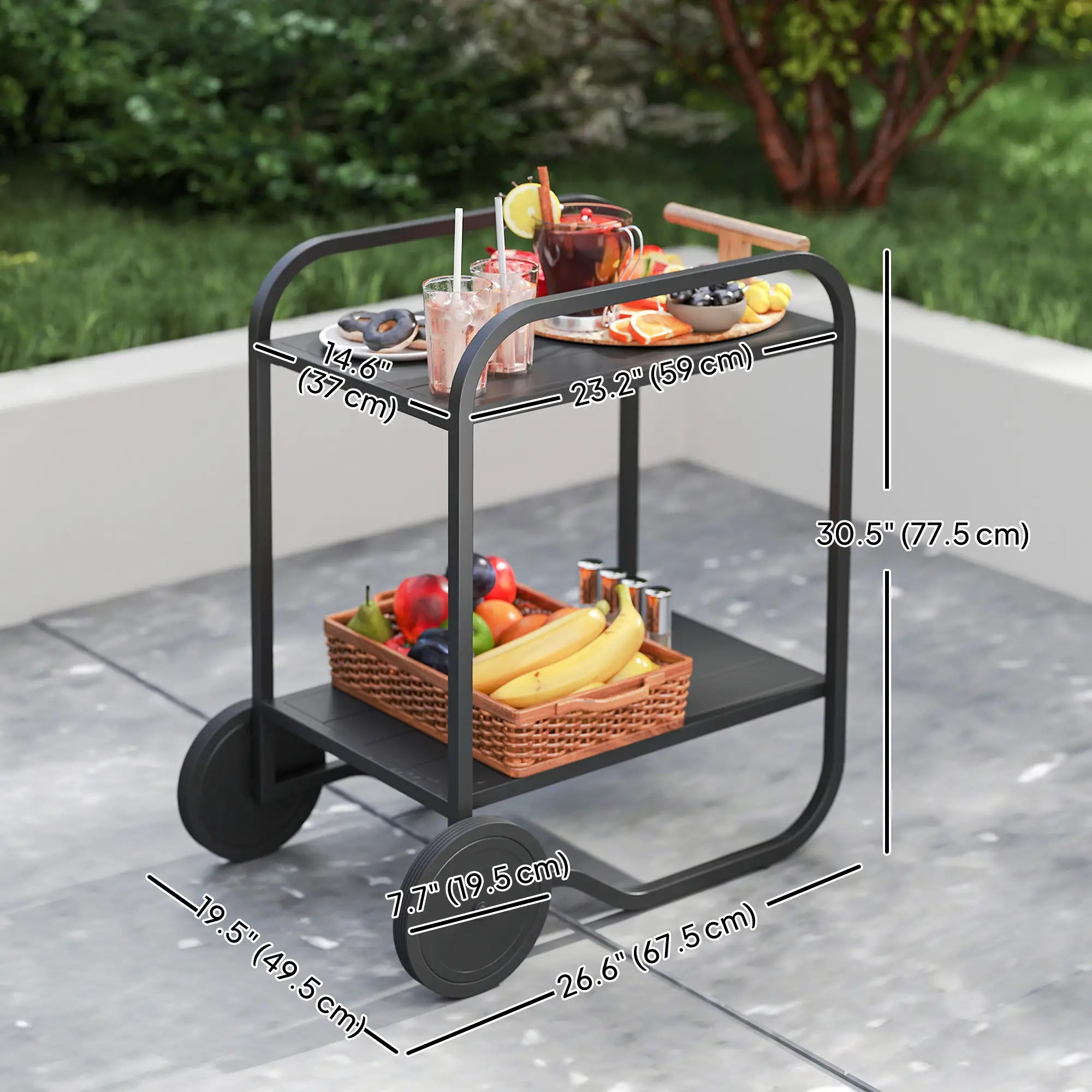 Outdoor Grill Cart With Storage, 2-Tier Bar Cart On Wheels, Steel Frame, Black Outdoor Grill Carts at Gallery Canada