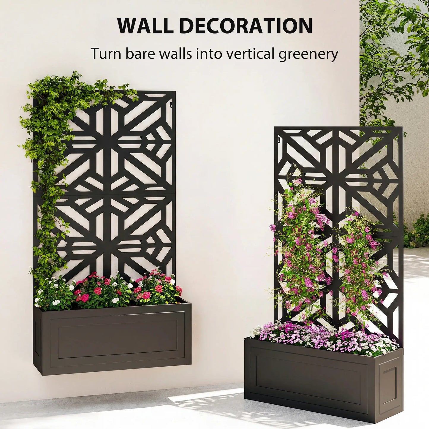 Lit de jardin surélevé en métal avec treillis pour plantes grimpantes, 53x22x66 po