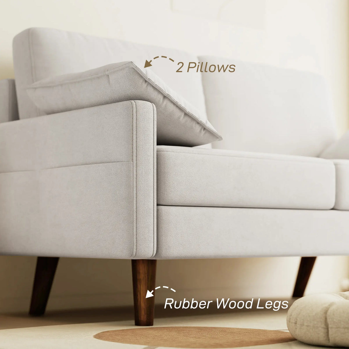 3 Seater Sofa, Velvet Upholstered Couch, Cream White 3-Seater Sofas at Gallery Canada