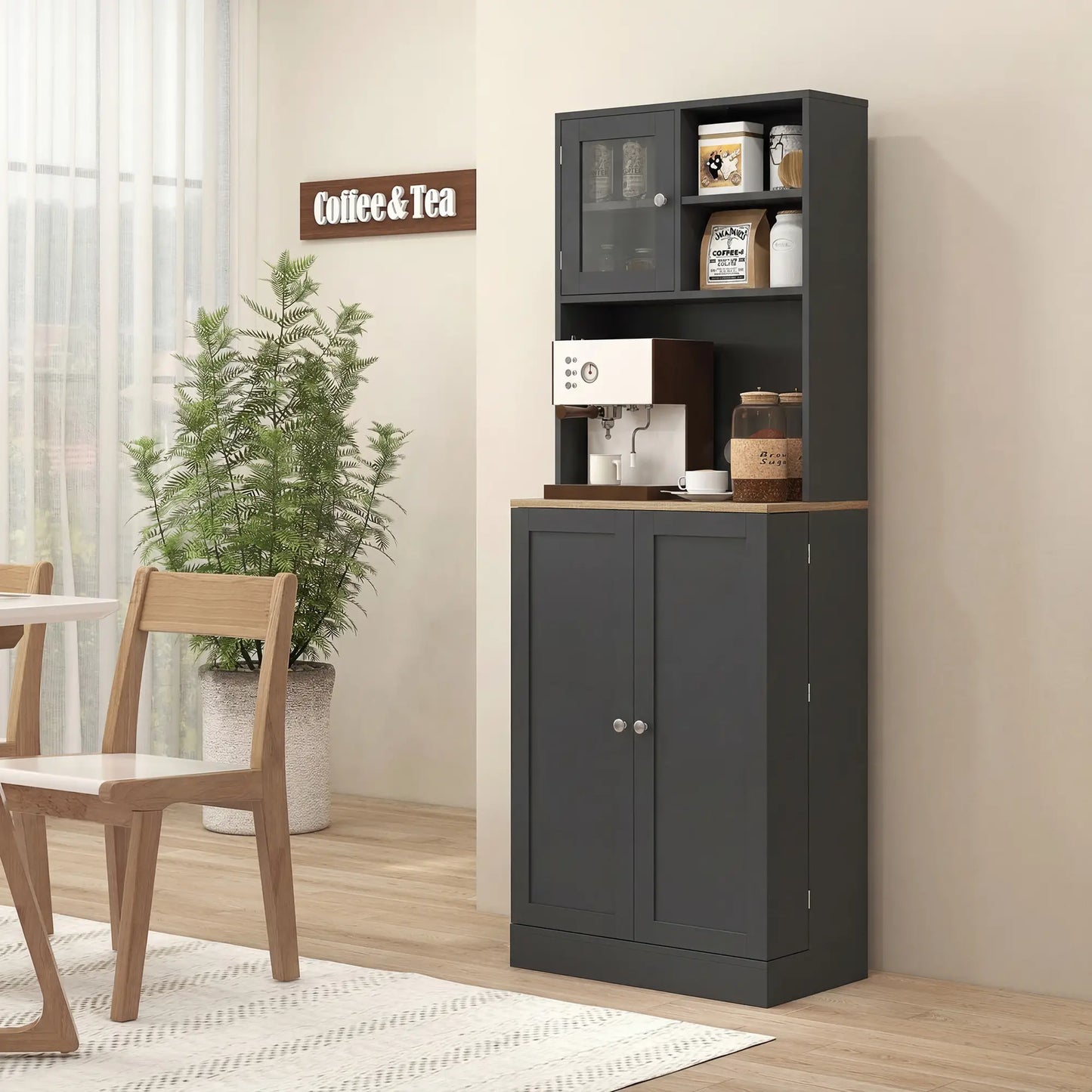 66.5" Tall Kitchen Pantry Cabinet, Microwave Cabinet, Black Kitchen Pantry Cabinets at Gallery Canada