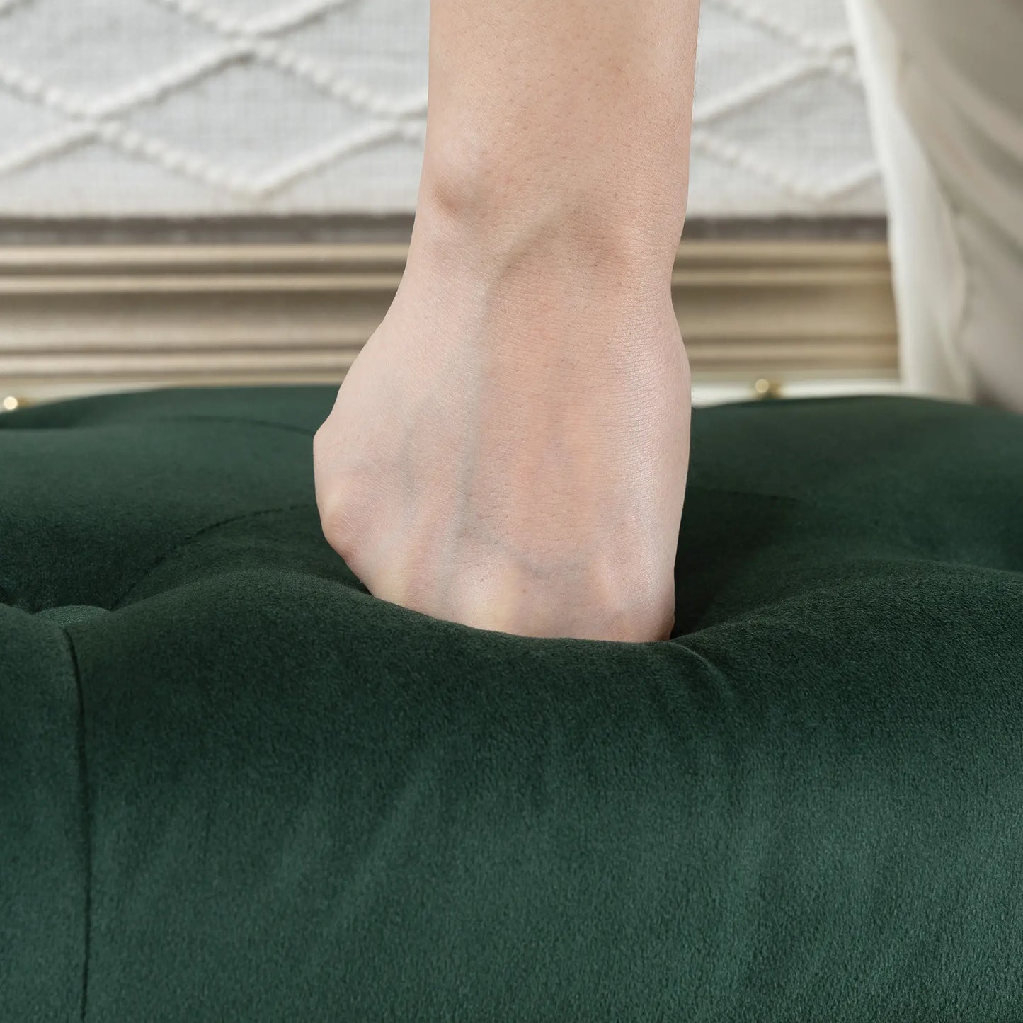 Velvet Storage Ottoman with Lid, Wood Legs, Dark Green Storage Ottomans & Benches at Gallery Canada