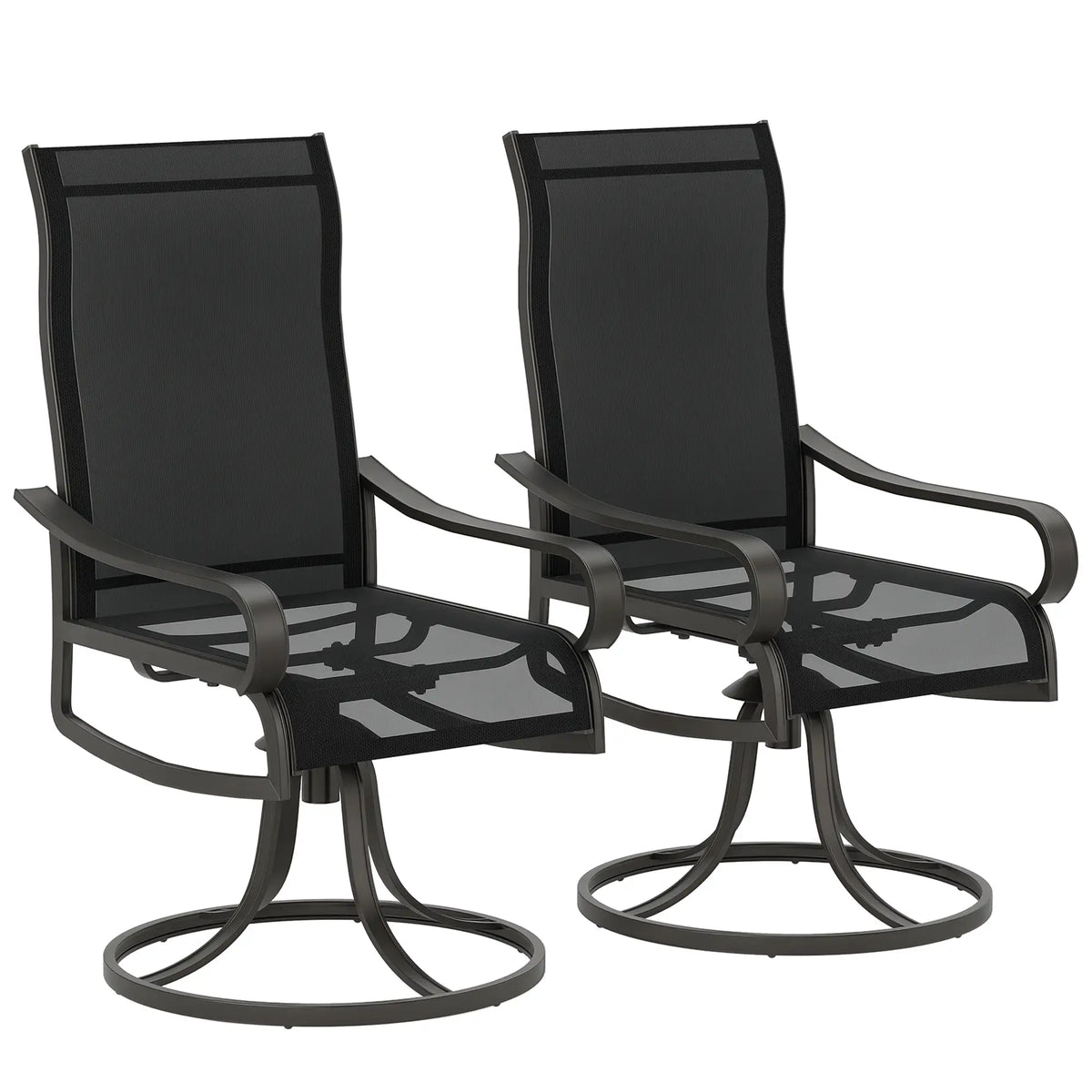 Chaises de patio pivotantes 2 pièces, basculant à 360°, noir