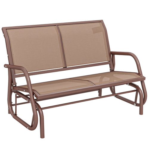 Outdoor Glider Bench, 2 Person Patio Mesh Garden Swing, Coffee Brown