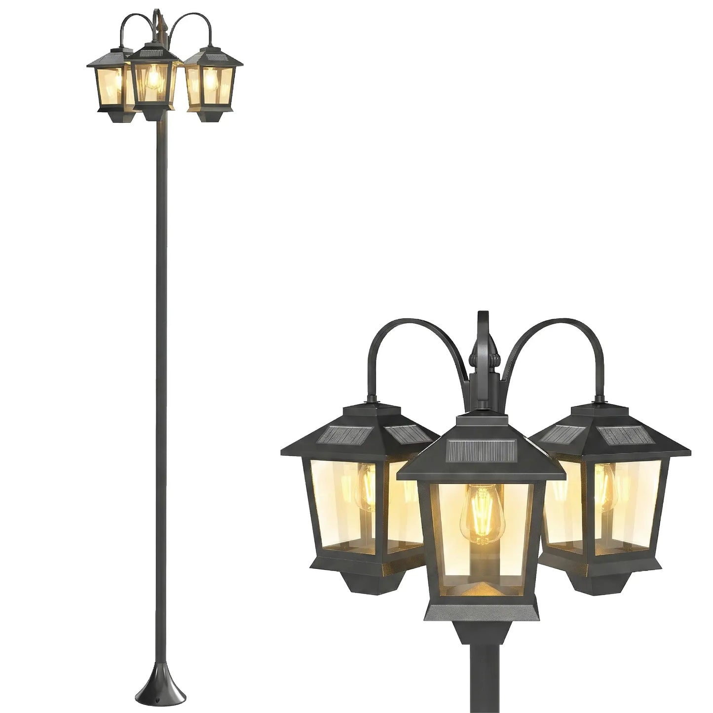 74" 3-Head Solar Lamp Post Light, Waterproof LED, Automatic Dusk-to-Dawn Sensor Solar Post Lamps Black, Transparent at Gallery Canada