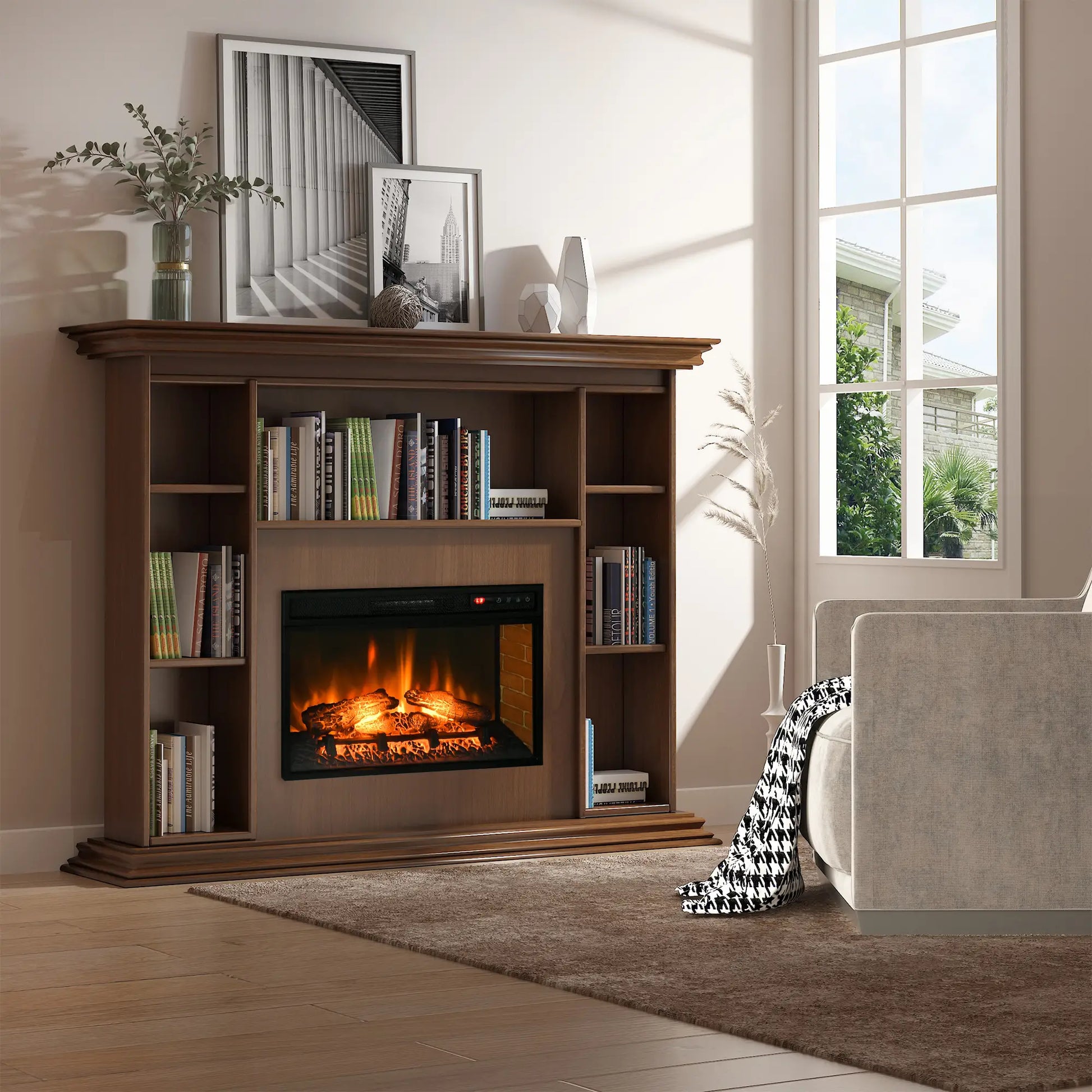 27" Electric Fireplace Insert, Realistic Log Flame, Remote, 1400W, Black Electric Fireplaces at Gallery Canada