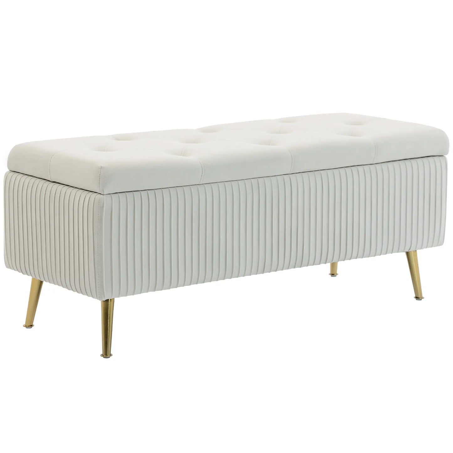 43 Inch Storage Ottoman Bench, Steel Legs, Padded Seat, Beige Storage Ottomans & Benches at Gallery Canada