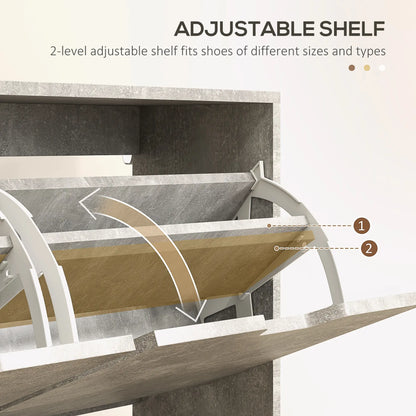 Shoe Storage Cabinet, 4 Flip Drawers, Adjustable Shelf, Holds 8-16 Pairs, Cement Grey Shoe Storage Cabinets & Racks at Gallery Canada