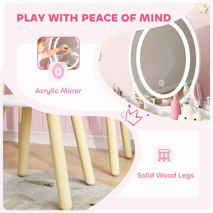Kids Vanity Set with Mirror, Stool, 3-Color LED Lights, Pink Toy Vanity at Gallery Canada