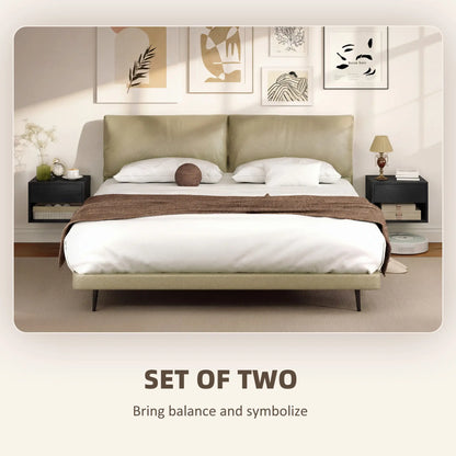 Floating Nightstand Set of 2, Wall Mounted Bedside Table with Drawer, Black