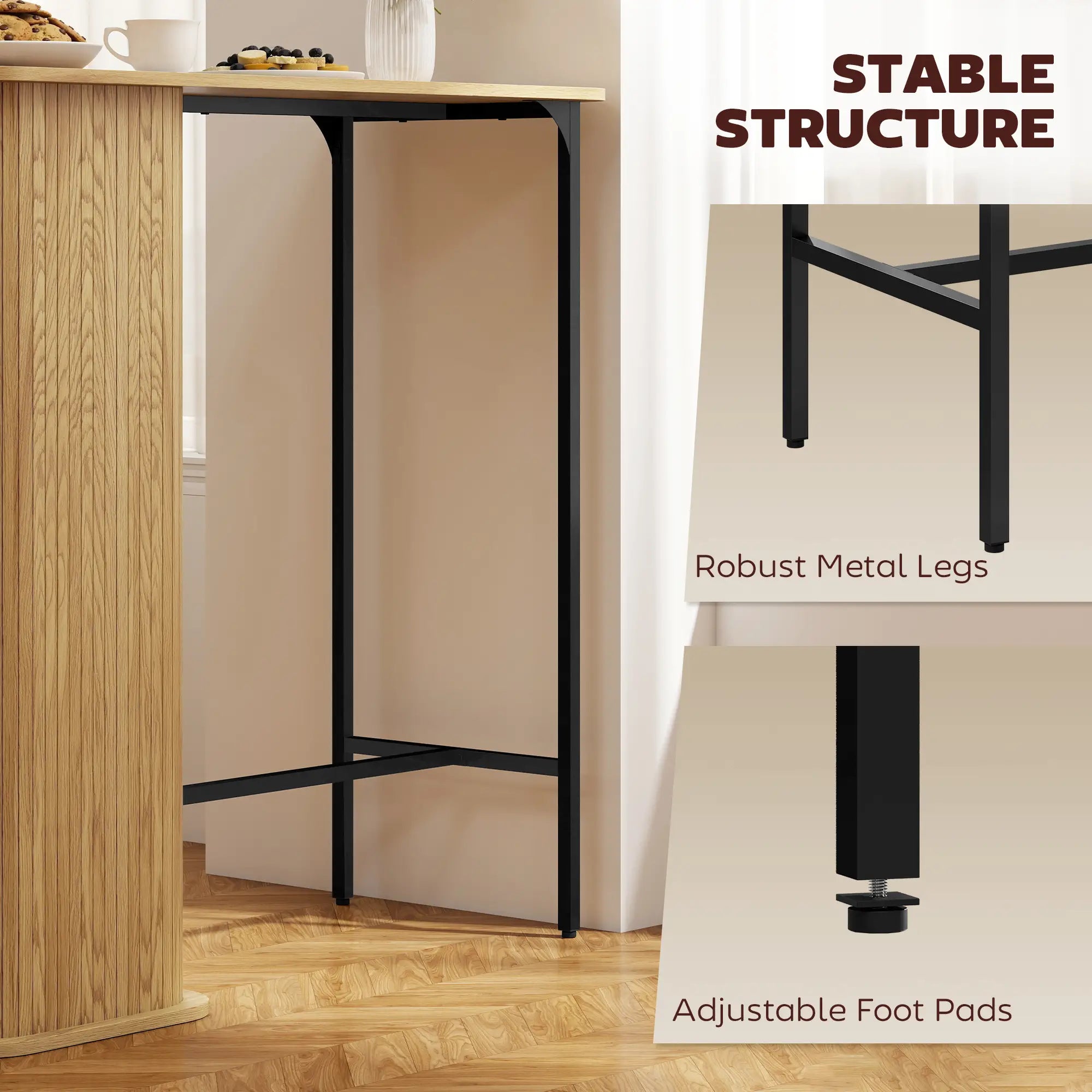 Tambour Bar Height Table, 3 Storage Shelves, Metal Frame, Natural Bar Tables at Gallery Canada