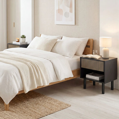 Modern Bedside Table with Drawer and Open Shelf, Sofa Side Table for Bedroom Living Room, Black Bedside Tables at Gallery Canada