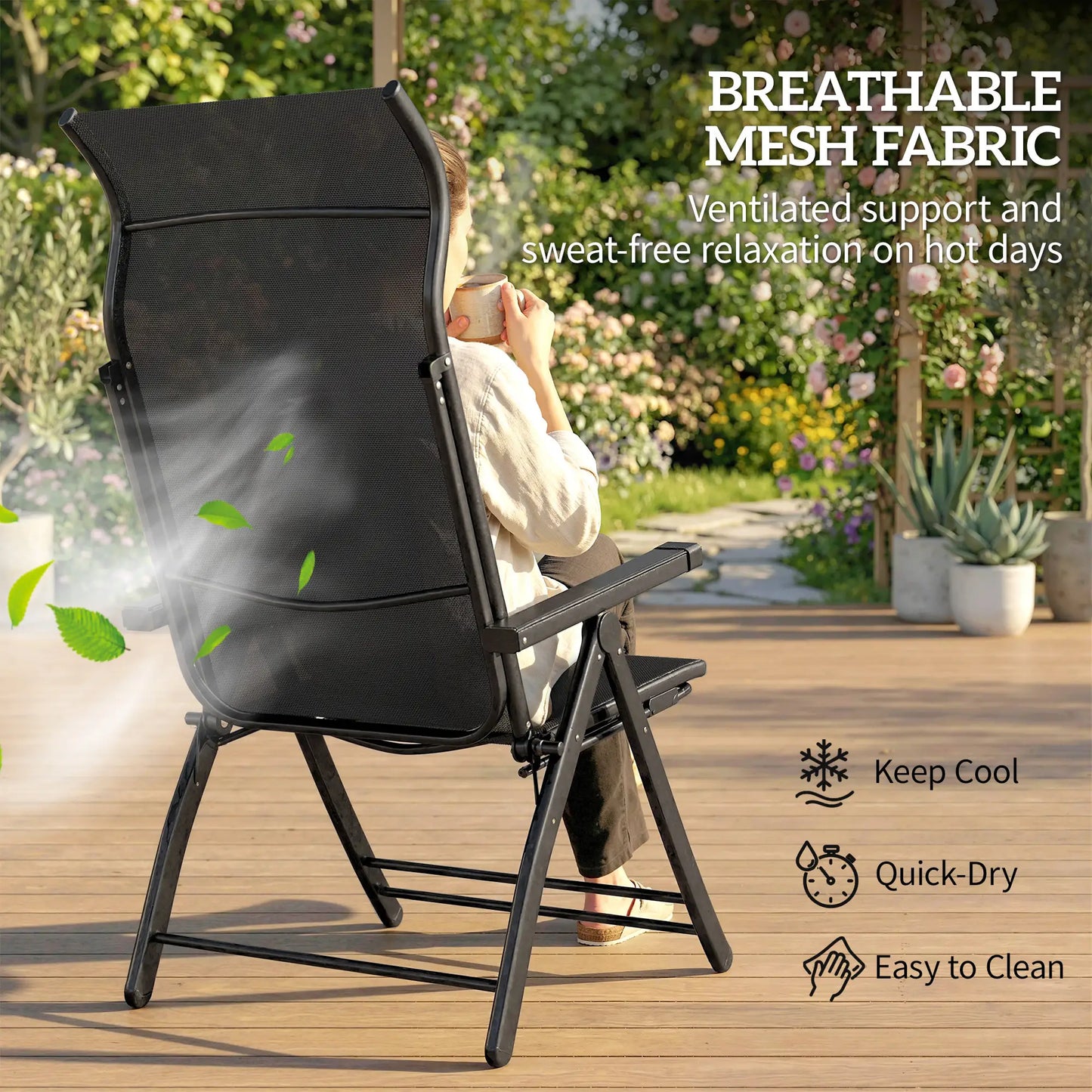 Folding Patio Chairs Set of 2, 5-Position Outdoor Lounge Chairs, Black Lounger Chairs at Gallery Canada