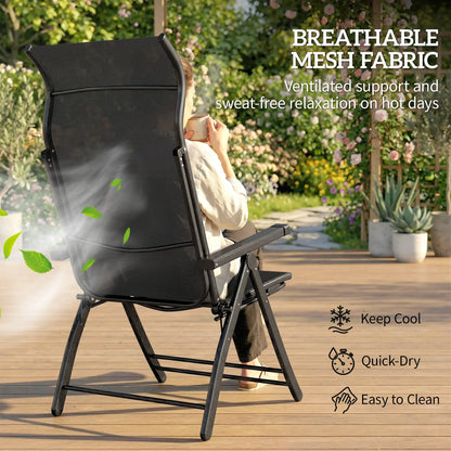 Folding Patio Chairs Set of 2, 5-Position Outdoor Lounge Chairs, Black Lounger Chairs at Gallery Canada
