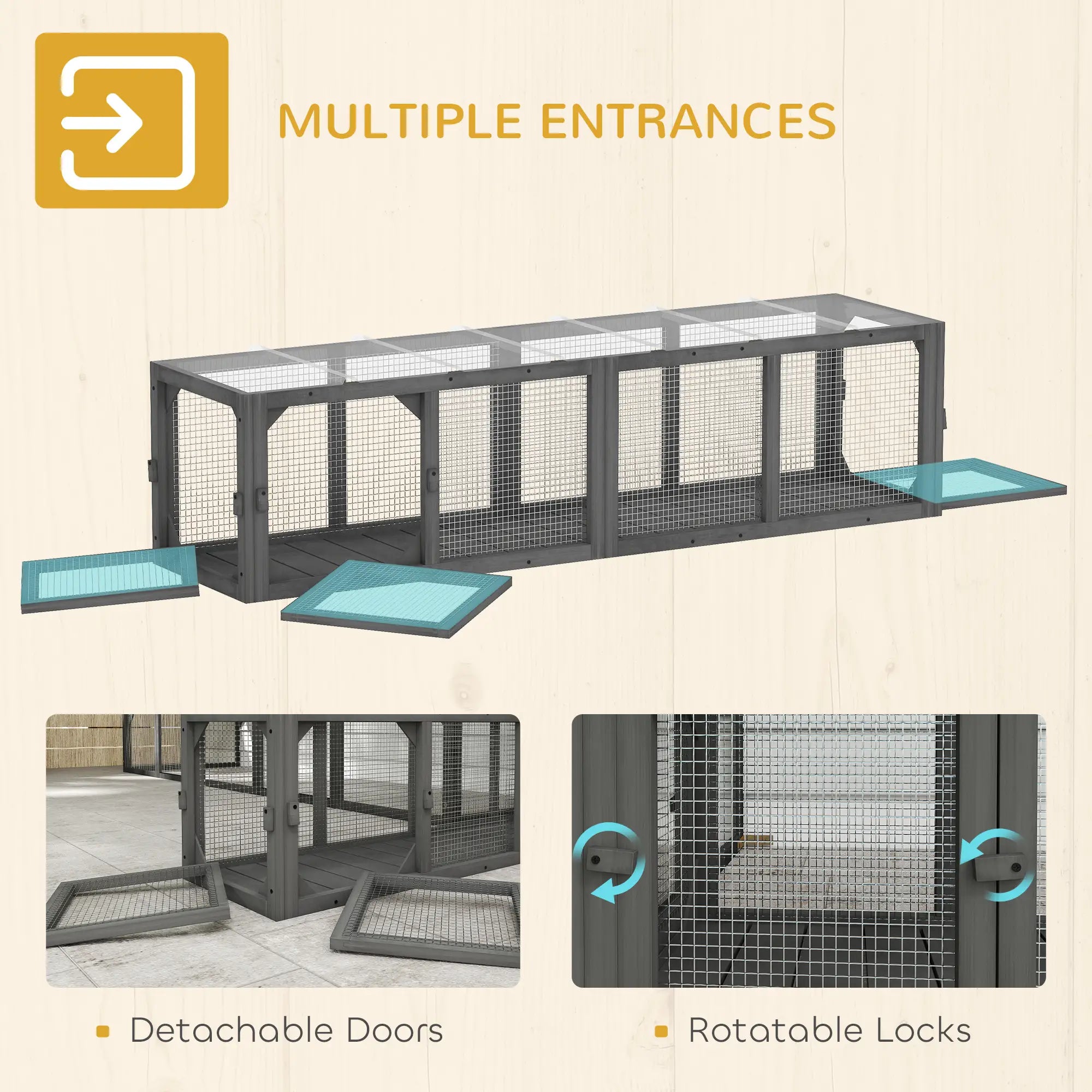 Outdoor Cat Tunnel, Wooden Enclosure, Extendable Pet Run, 3 Doors, Grey Outdoor Cat Enclosures at Gallery Canada