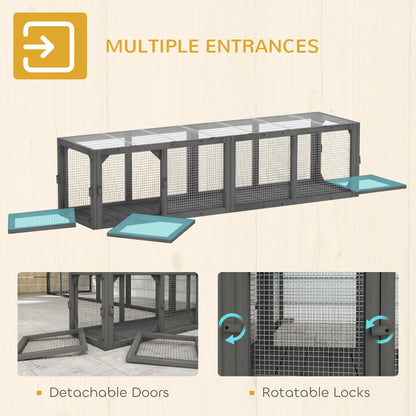 Outdoor Cat Tunnel, Wooden Enclosure, Extendable Pet Run, 3 Doors, Grey Outdoor Cat Enclosures at Gallery Canada