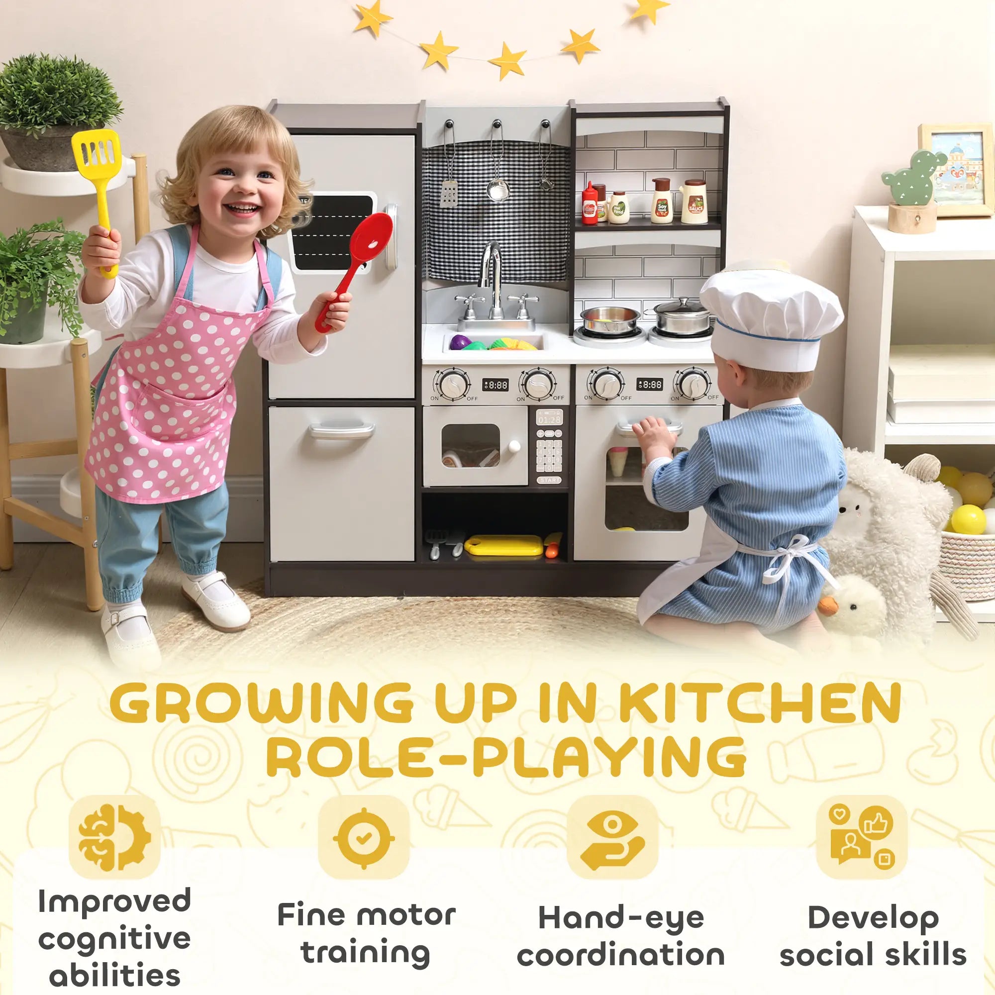 Kids Play Kitchen, Pretend Playset with Sound, Ages 3-8, Dark Brown Play Kitchen at Gallery Canada