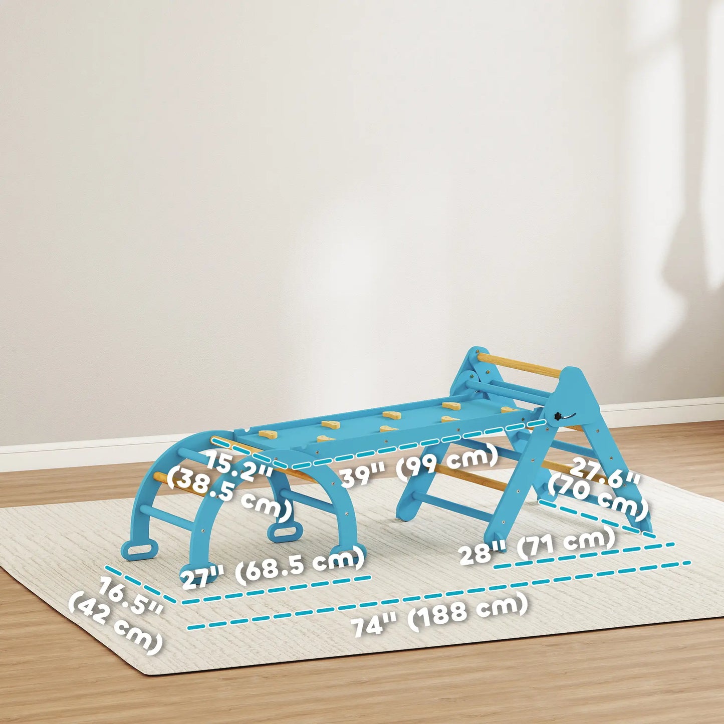 7-in-1 Pikler Triangle Set, Foldable Wooden Climbing Toys, Blue Kids Gym & Playmats at Gallery Canada