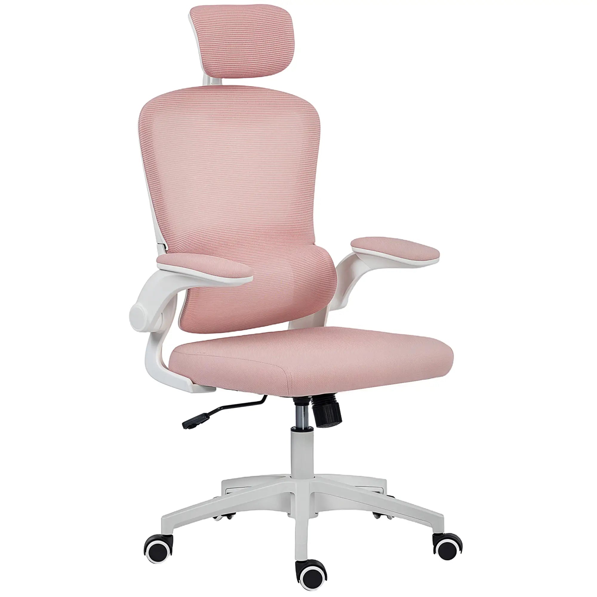Ergonomic Mesh Office Chair, High Back, Rotatable Headrest, Flip-Up Armrests, Lumbar Support, Pink Task Chairs at Gallery Canada