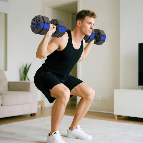4-in-1 Adjustable Dumbbell Set, Kettlebell, Barbell, Dumbbell, 66lbs, Blue