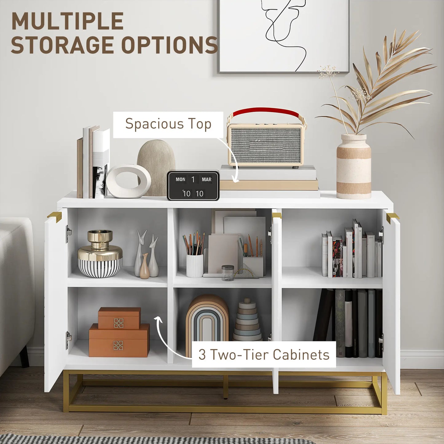 Sideboard Storage Cabinet, 3 Doors, Adjustable Shelves, White Kitchen Pantry Cabinets at Gallery Canada
