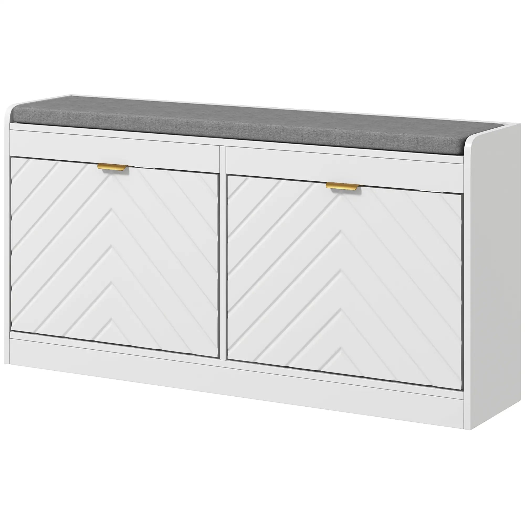Shoe Storage with Seat, Upholstered Hallway Bench, Shoe Bench with 2 Flip Drawers and 4 Vents for 8 Pairs of Shoes Shoe Storage Cabinets & Racks White at Gallery Canada