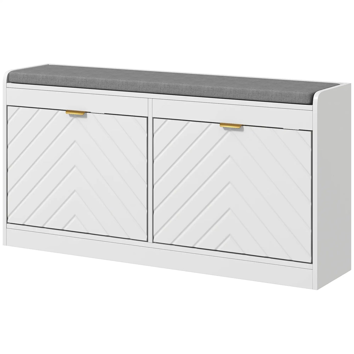 Shoe Storage with Seat, Upholstered Hallway Bench, Shoe Bench with 2 Flip Drawers and 4 Vents for 8 Pairs of Shoes Shoe Storage Cabinets & Racks White at Gallery Canada