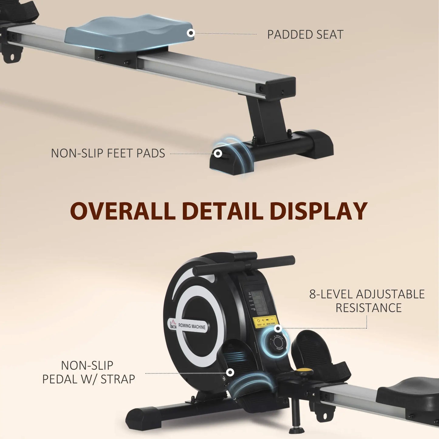 Magnetic Rowing Machine, Adjustable Resistance, LCD Monitor, Full Body Fitness Aerobic Equipment at Gallery Canada