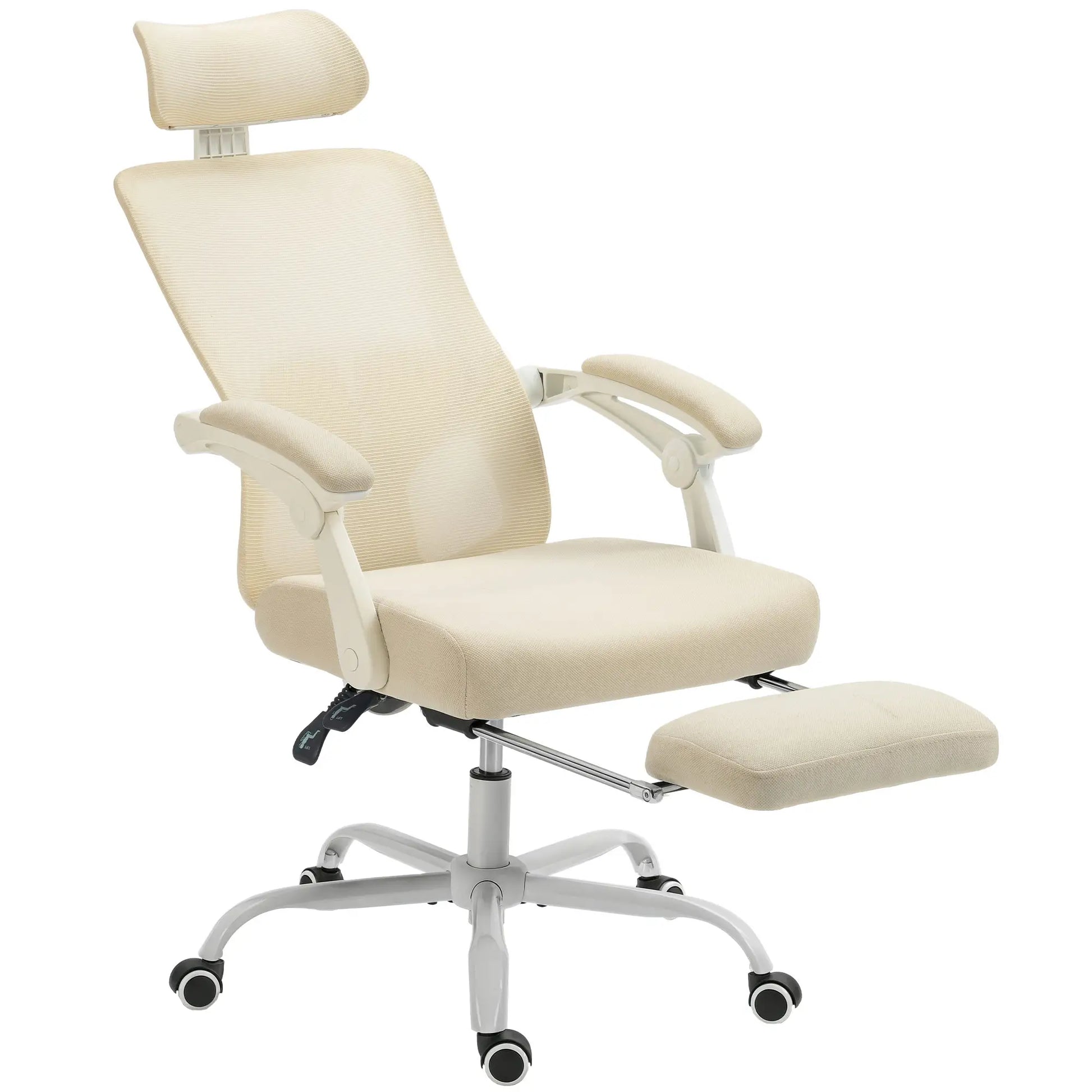 Ergonomic Office Chair, Mesh Reclining Desk Chair, Adjustable Lumbar Support, Headrest, Beige Office Chairs at Gallery Canada