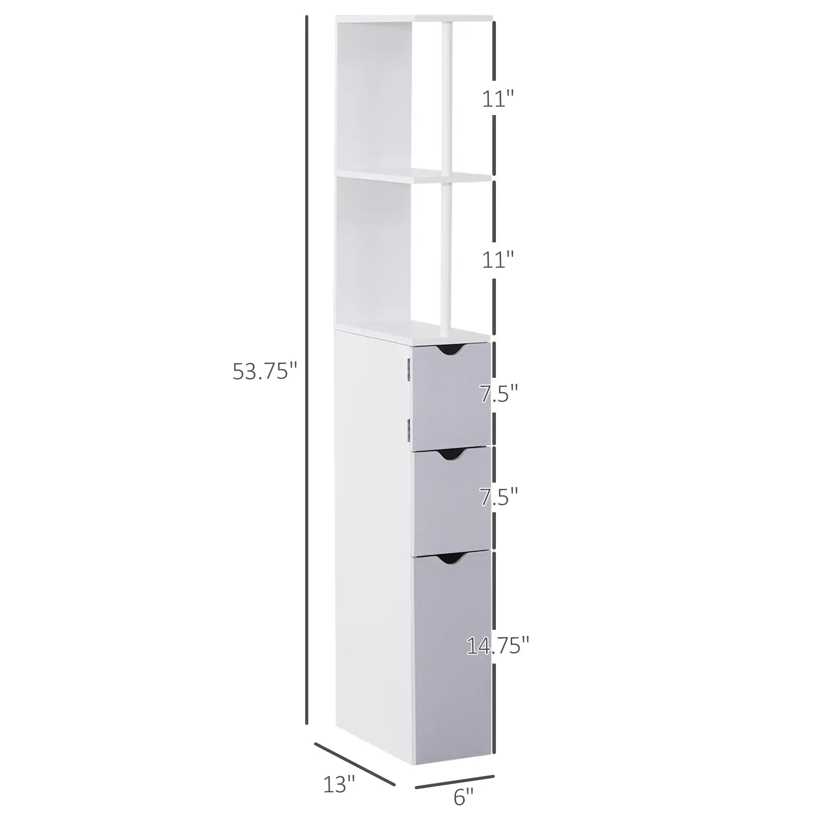 Tall Narrow Bathroom Storage Cabinet with Drawers, Open Shelves, White Grey Bathroom Cabinets at Gallery Canada