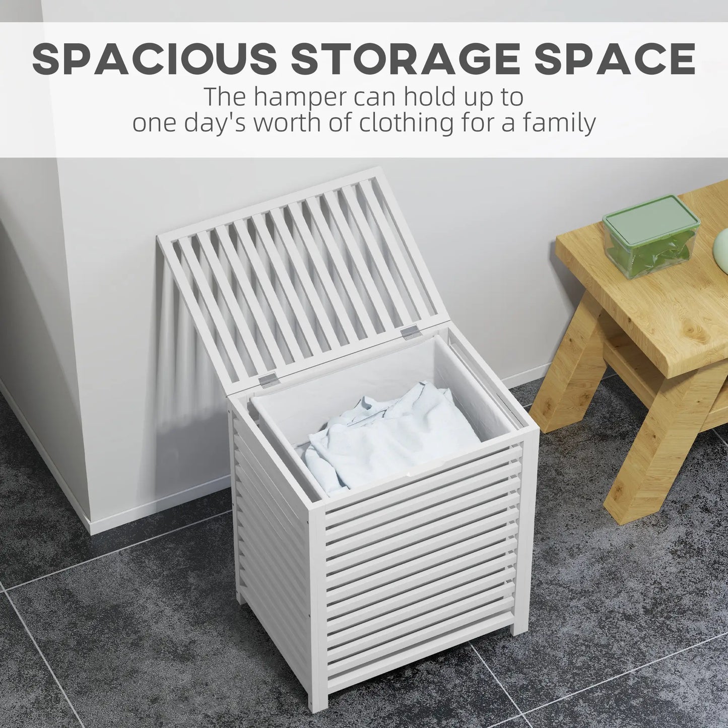 Laundry Basket With Removable Liner Bag, 55L, White Bath Accessories at Gallery Canada