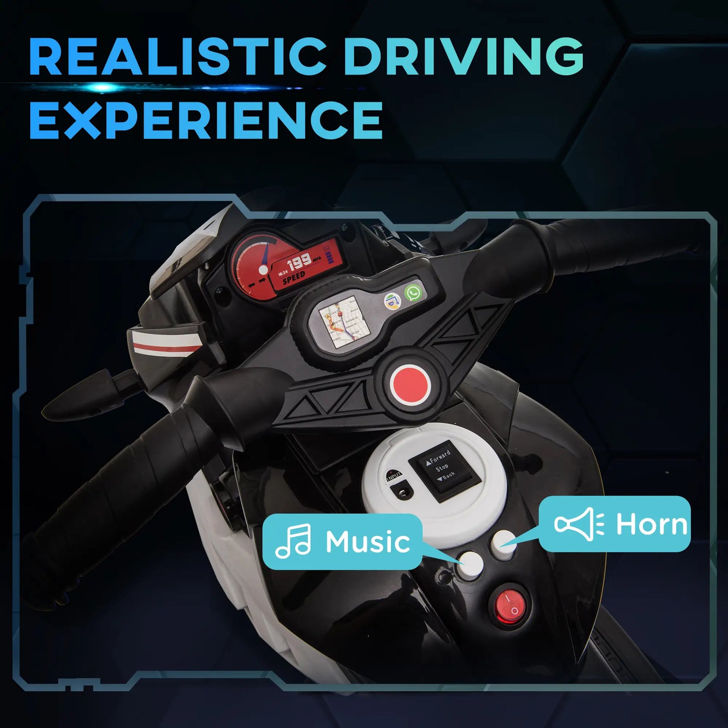 Kids Electric Motorcycle Ride-On Toy, 3 Wheels, Music, Horn, Lights, Black Electric Motorcycles at Gallery Canada