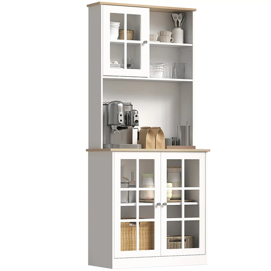 Kitchen Buffet with Hutch, 3 Cabinets, 2 Shelves, White Kitchen Pantry Cabinets White and Oak at Gallery Canada