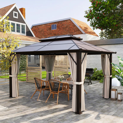 10' x 13' Hardtop Gazebo, UPF30+ Polycarbonate Roof, Aluminum Frame, Beige Gazebos at Gallery Canada