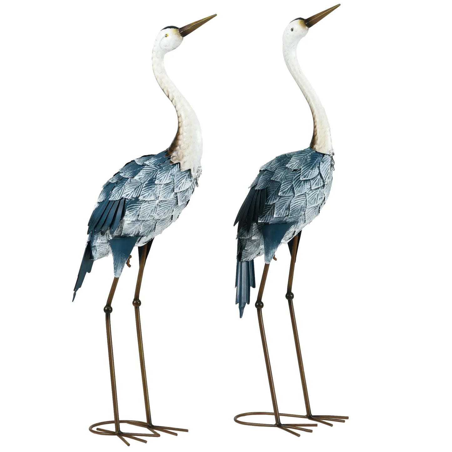 Set of 2 Crane Garden Sculptures, 28.5"-29.1", Blue Garden Decor Blue, White, Grey at Gallery Canada