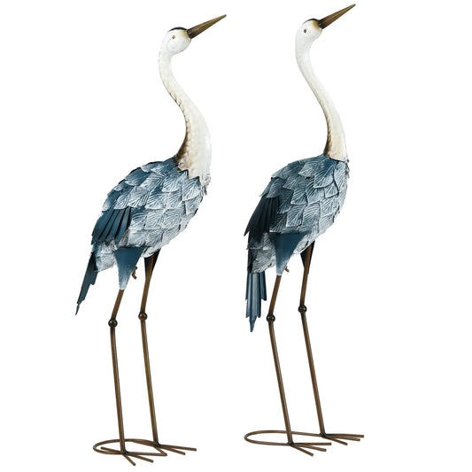 Set of 2 Crane Garden Sculptures, 28.5"-29.1", Blue Garden Decor Blue, White, Grey at Gallery Canada