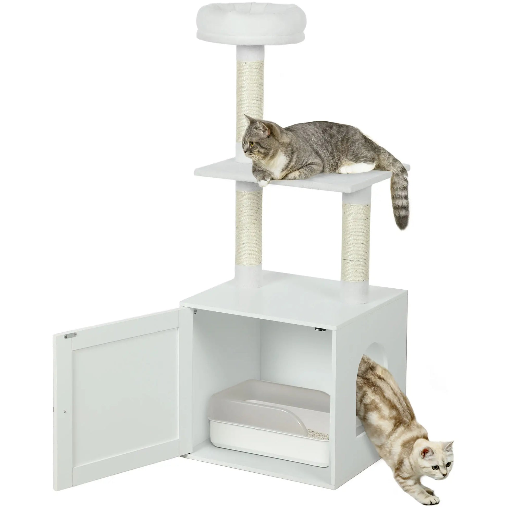 Cat Tree with Litter Box, Scratching Posts, Large Platform, Bed, White Cat Litter Box Enclosures at Gallery Canada