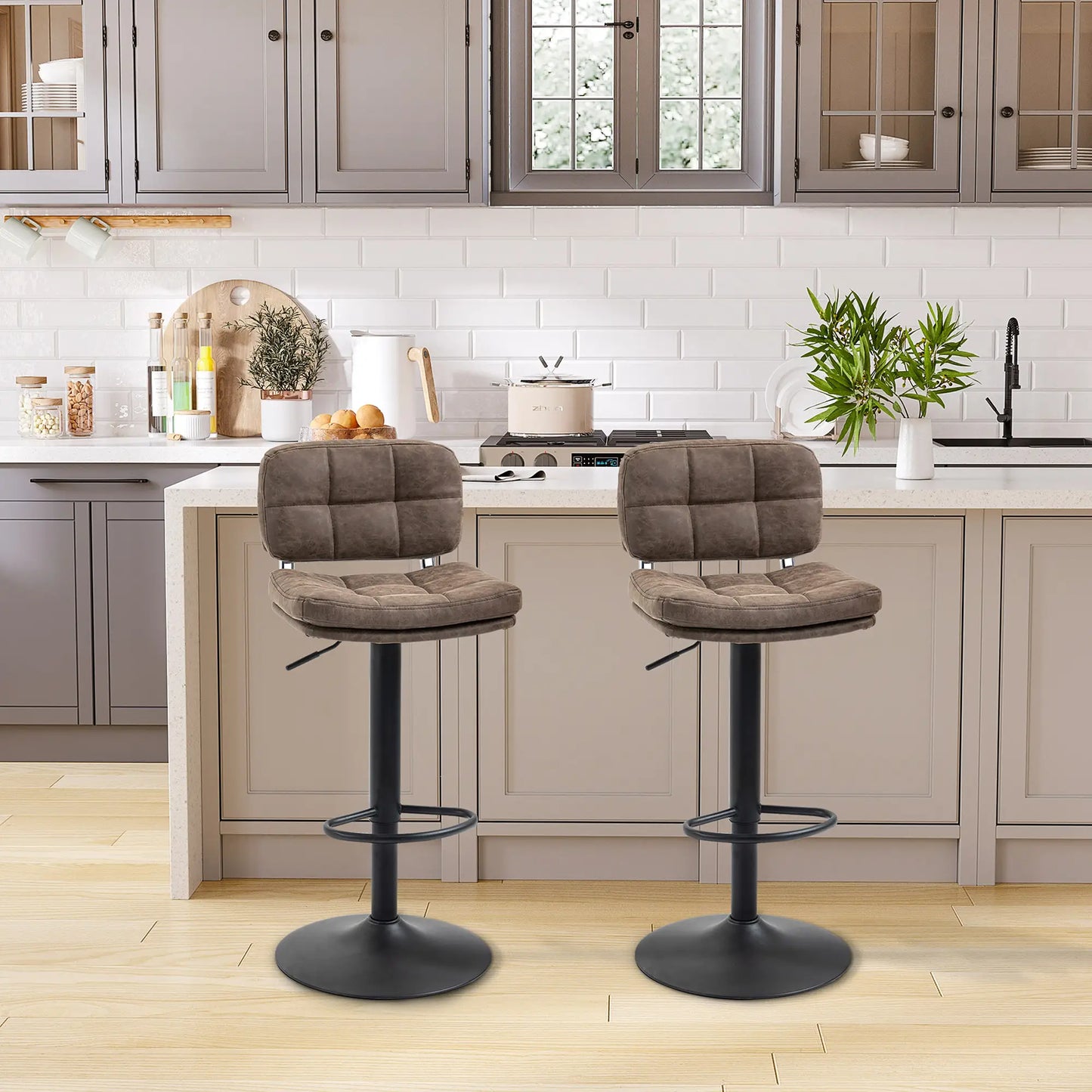 Swivel Counter Height Bar Stools Set of 2, Adjustable Height, PU Leather