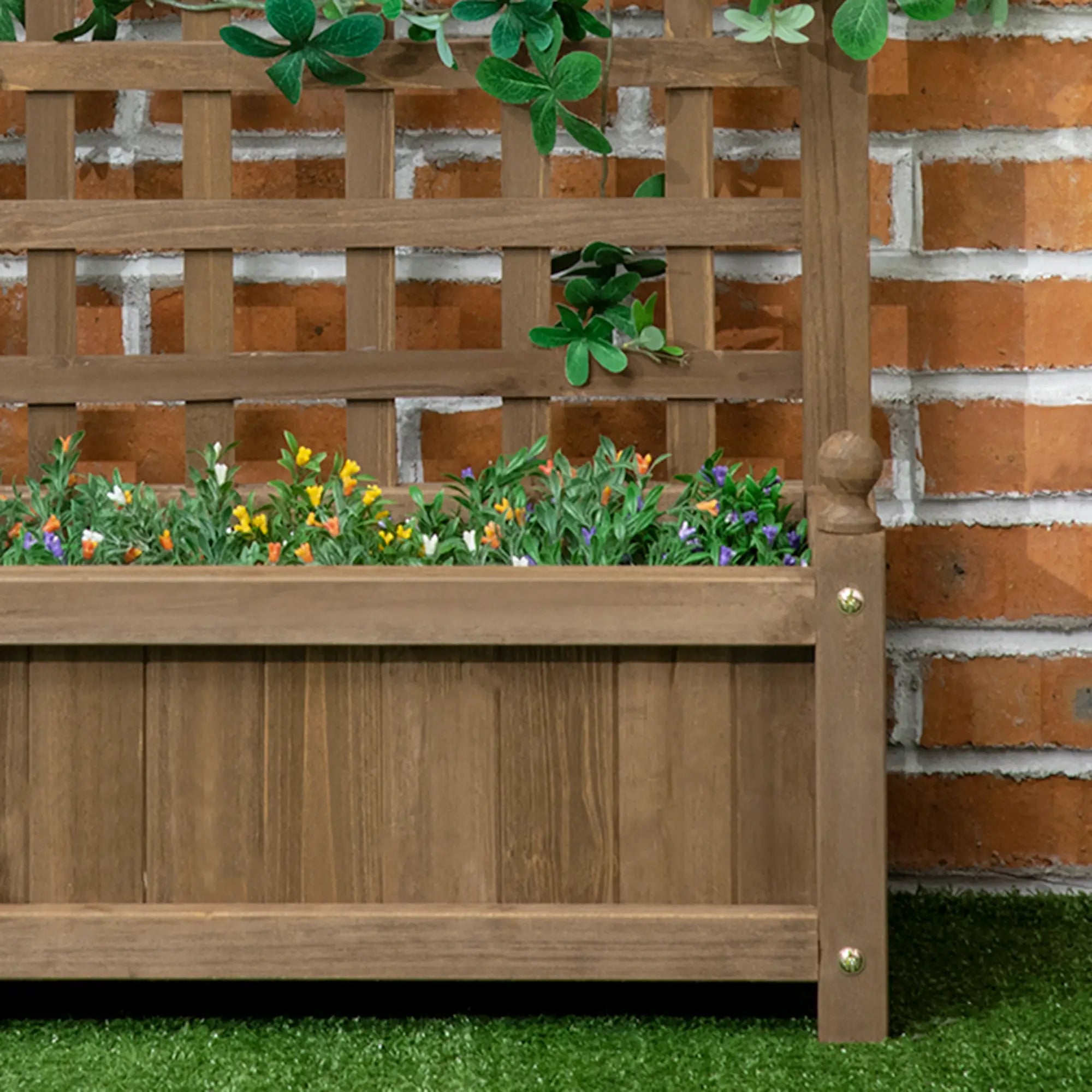 Wood Raised Garden Bed Planter with Trellis, Indoor Outdoor, Coffee Wooden Planter Boxes at Gallery Canada